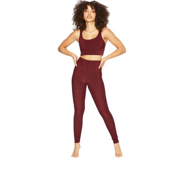 Beach Riot Pants - Beach Riot Ribbed Oxblood Legging & Sports Bra Set XS Activewear